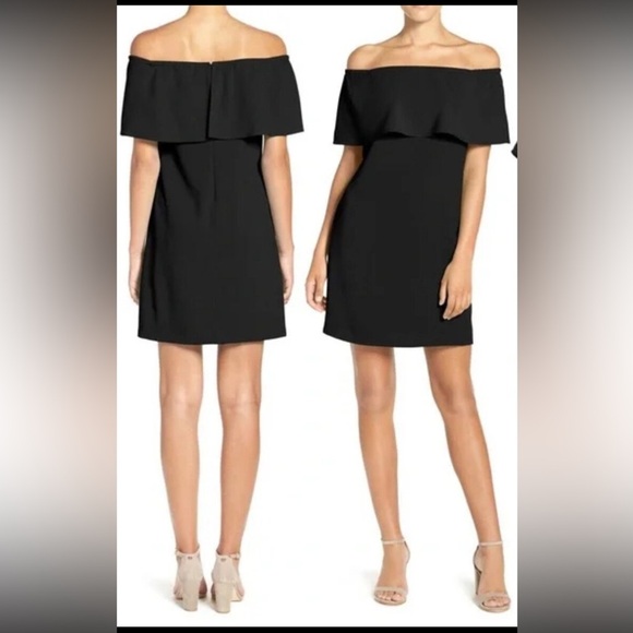 NWT Charles Henry Crepe Off The Shoulder Cocktail Mini Dress, Size Small, Black - Picture 1 of 16
